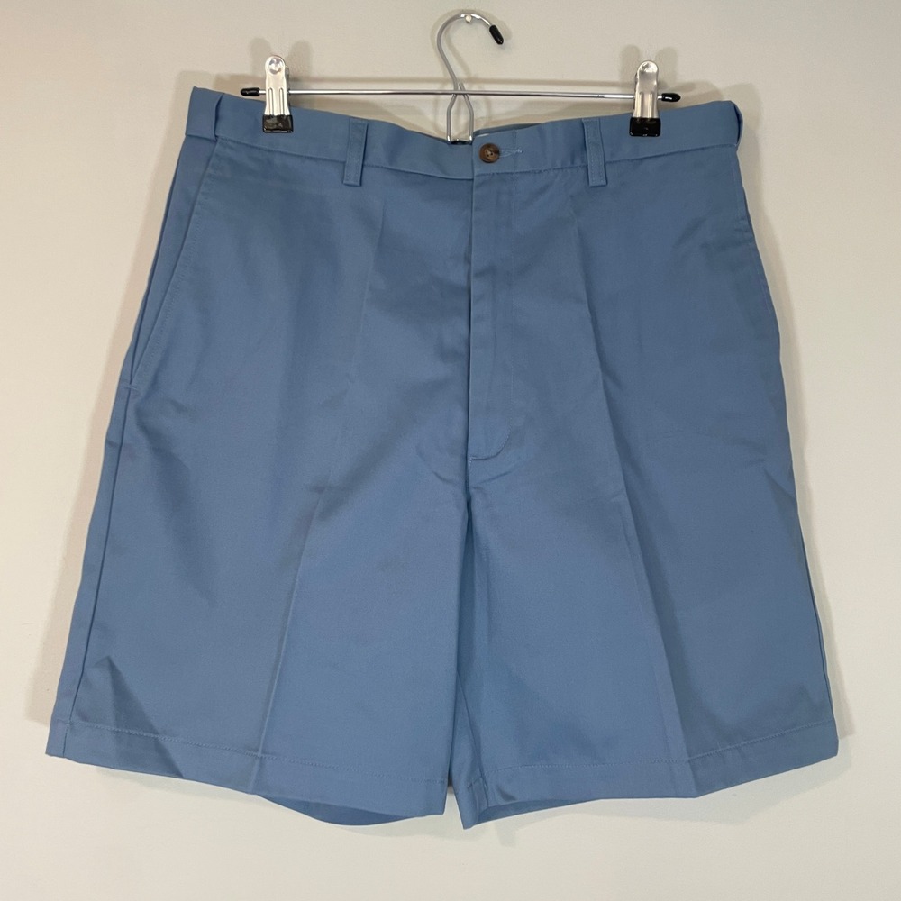 Haggar Mens Blue Cotton Chino Shorts Expandable Waist 34 NWT 8" Inseam
